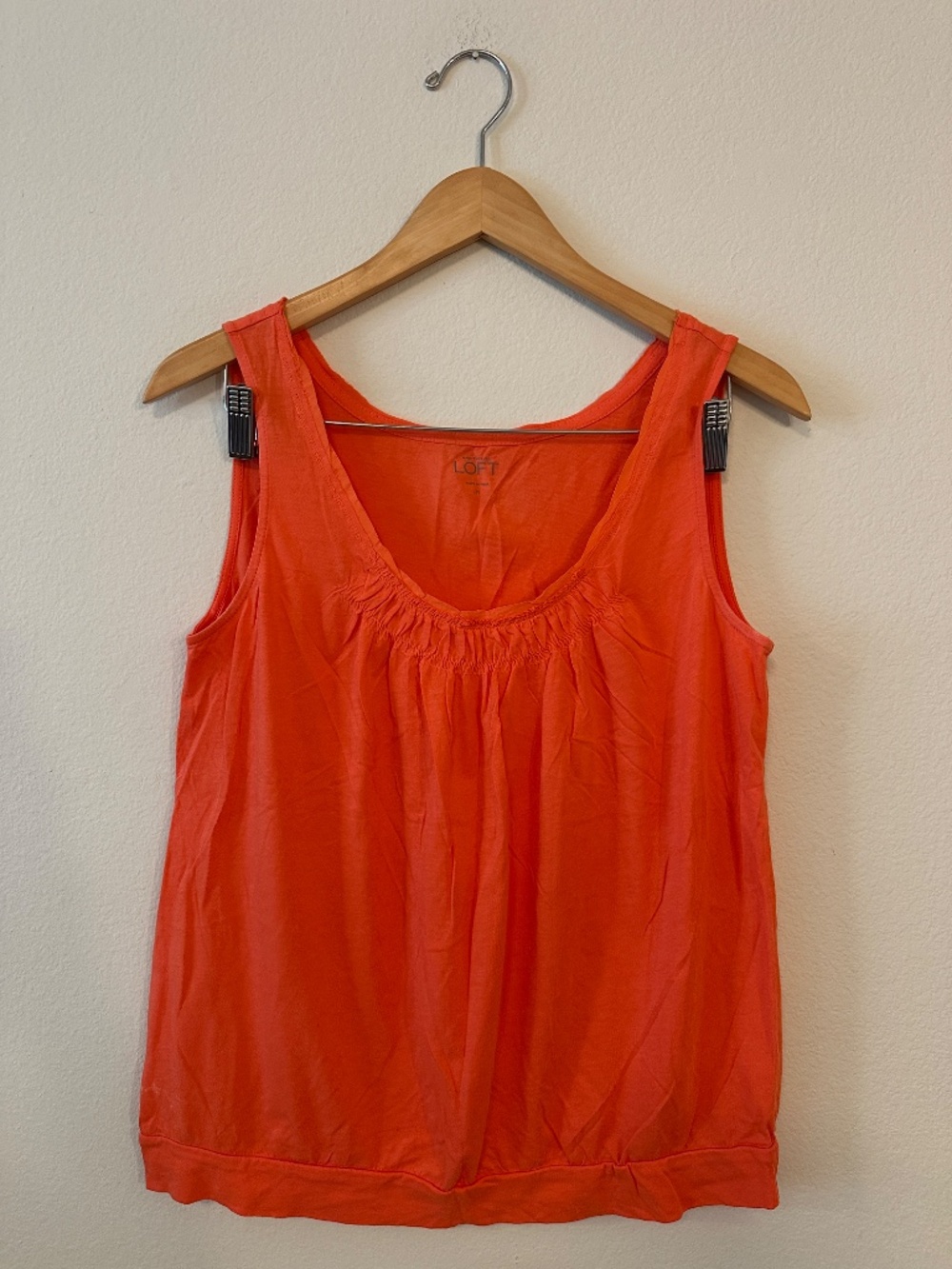LOFT Bright Orange Gathered Scoop Neck Cotton Tank Top Women's M